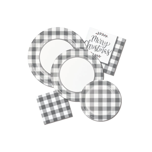 Gray Buffalo Plaid Merry Christmas Napkins 