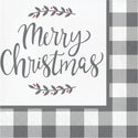 Gray Buffalo Plaid Merry Christmas Napkins 